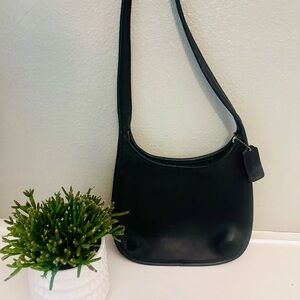 Vintage Coach Ergo Black Leather Shoulder Bag 9020 • 90s Rare- Mini-Made in USA